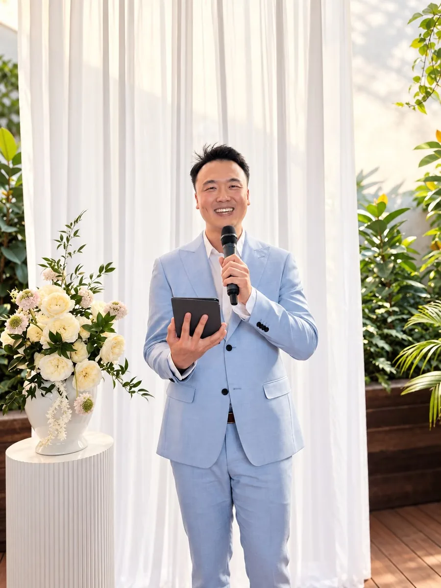 Sherwood Chen leading a wedding ceremony in Melbourne